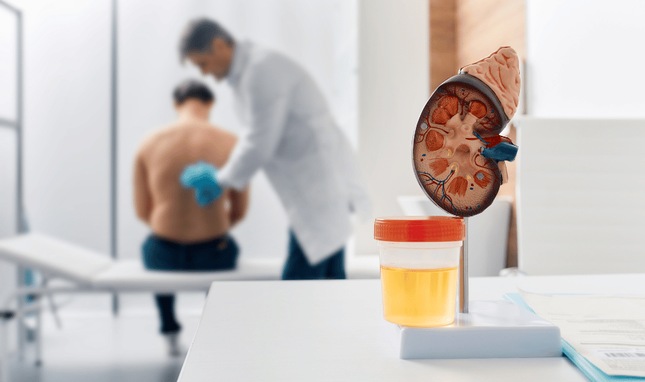 mukarac s bubrežnim kamencem na pregledu kod liječnika, bubrežni kamenac