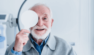 portret starijeg muškarca na oftalmološkom pregledu